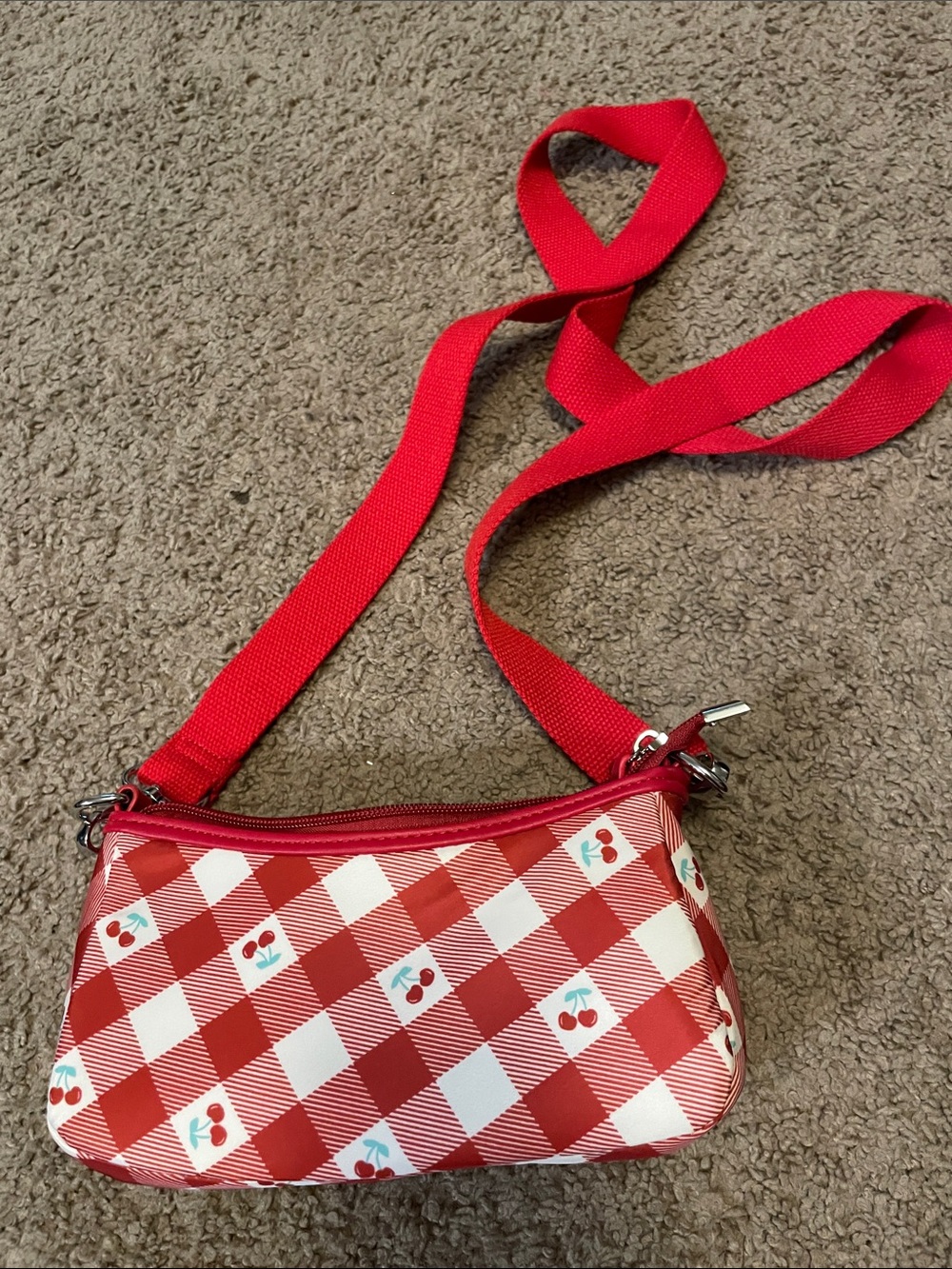 Red Cherry Gingham Crossbody Shoulder Bag